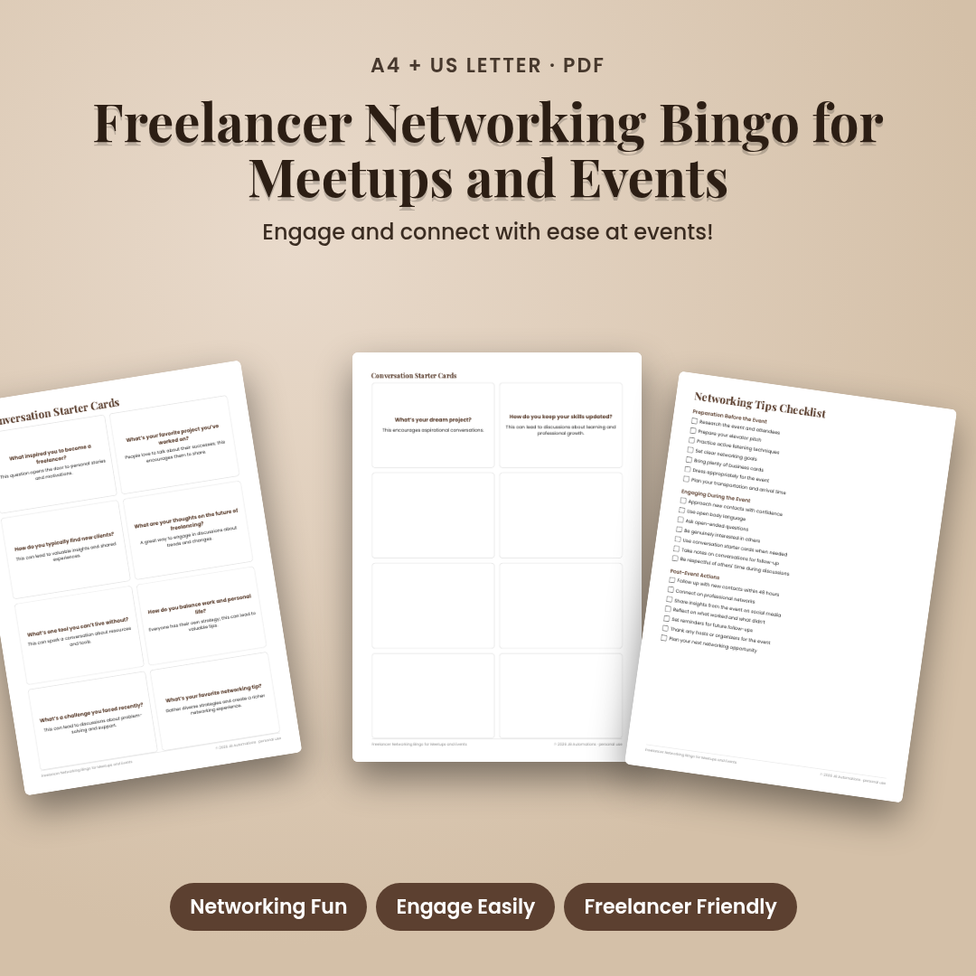 Freelancer Networking Bingo for Meetups and Events