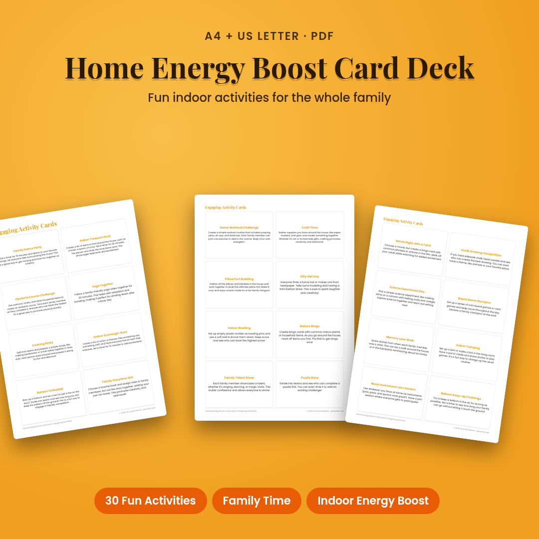 Home Energy Boost Card Deck: Energizing Activities
