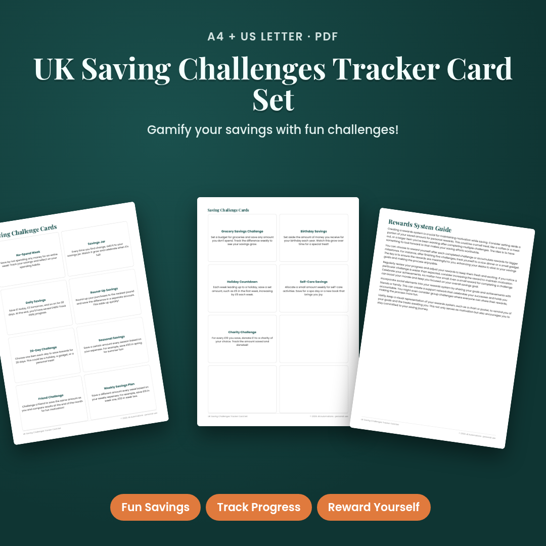UK Saving Challenges Tracker Card Set