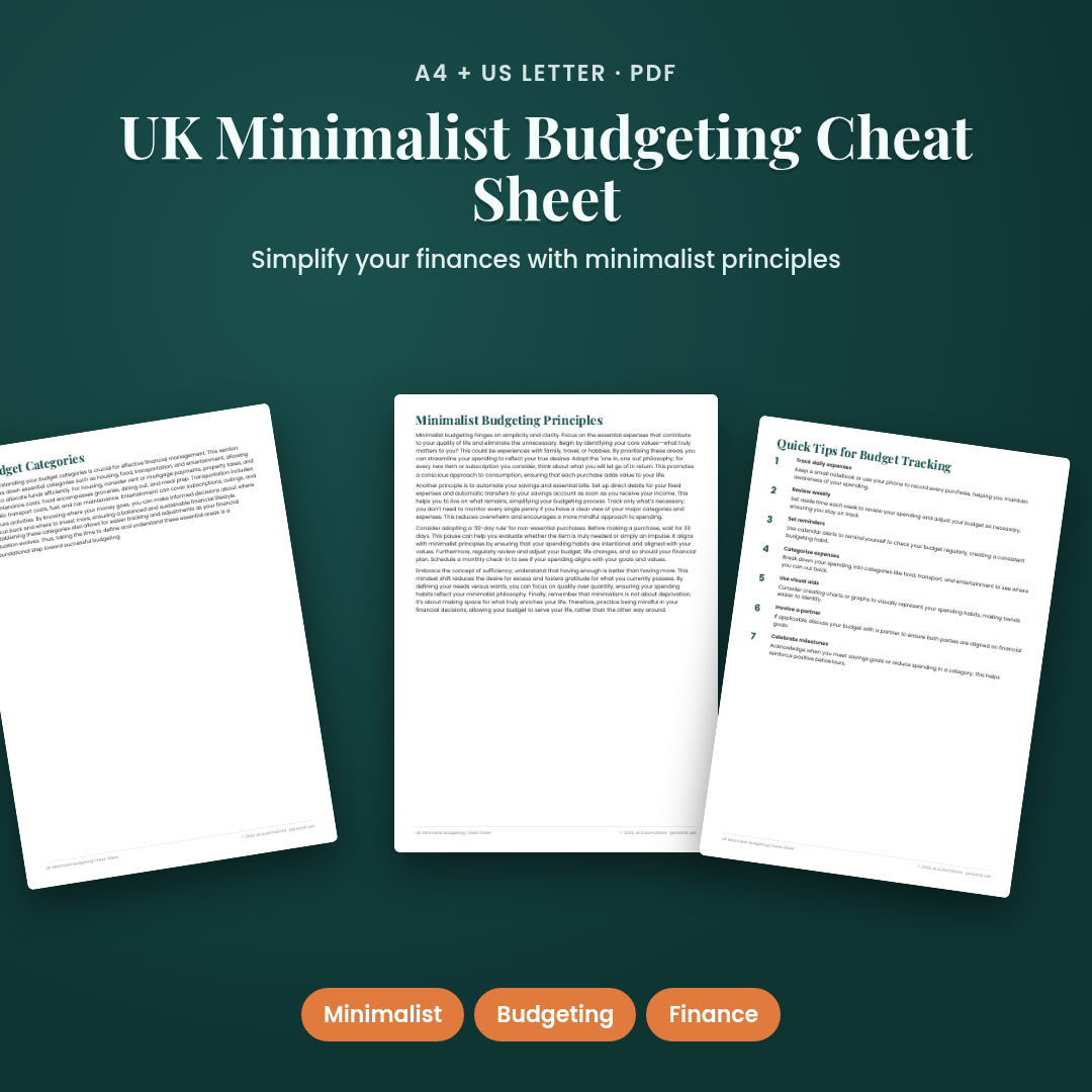 UK Minimalist Budgeting Cheat Sheet