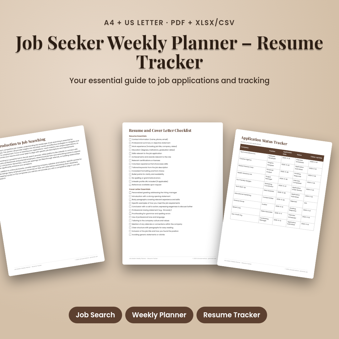 Job Seeker Weekly Planner – Resume Tracker