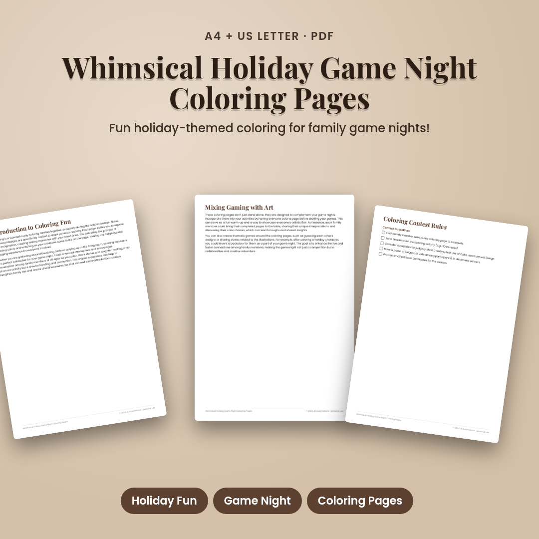 Whimsical Holiday Game Night Coloring Pages