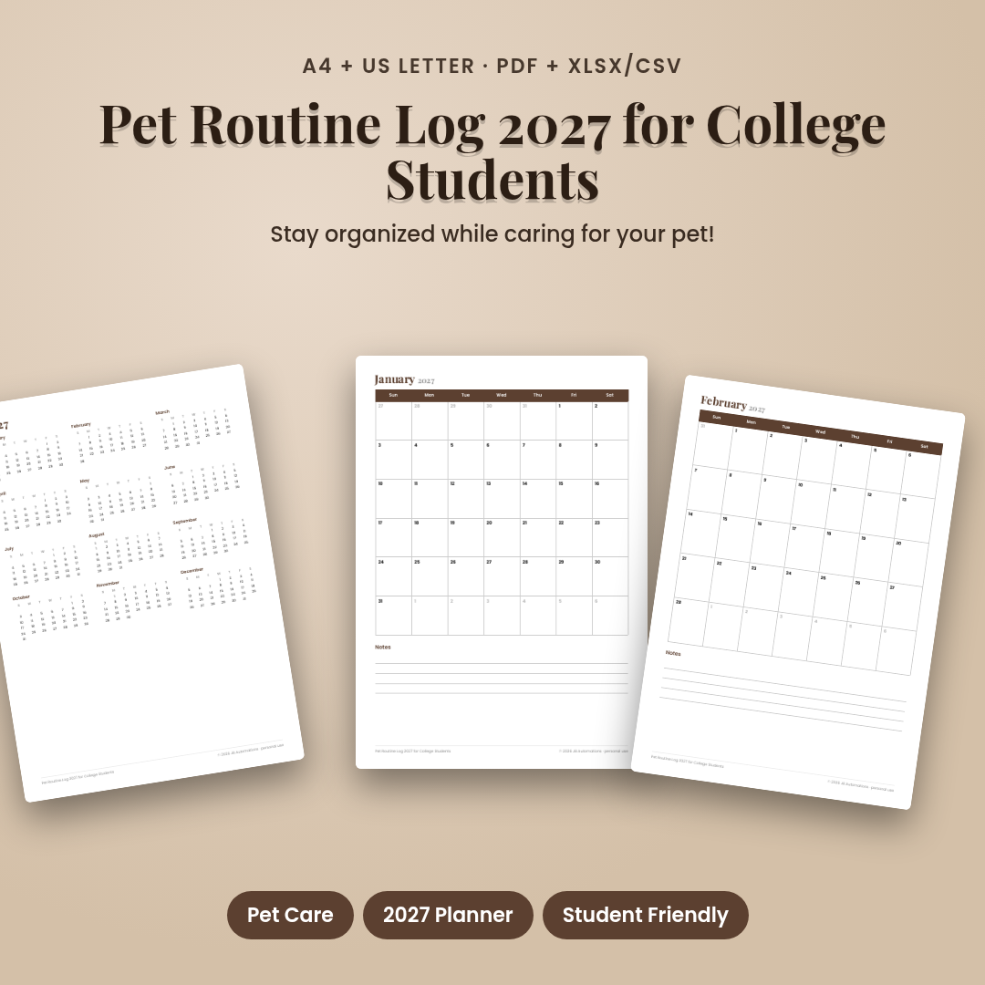 Pet Routine Log 2027 for College Students