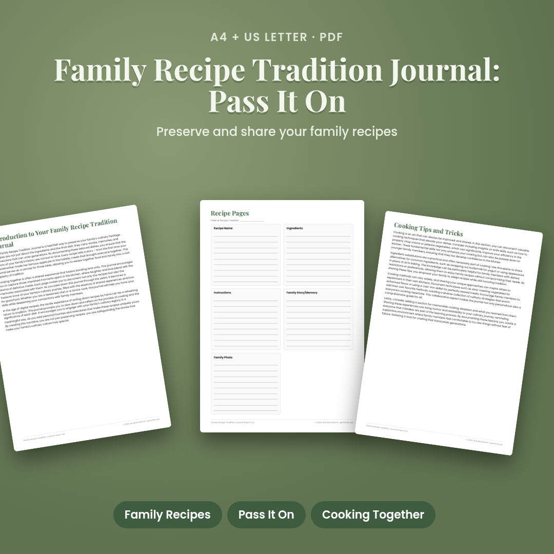Family Recipe Tradition Journal: Pass It On
