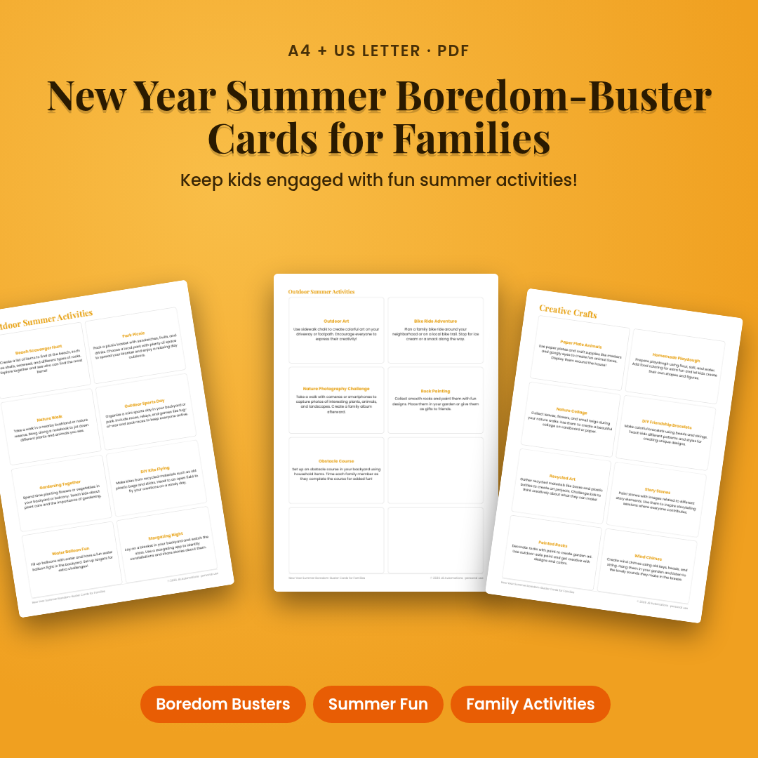 New Year Summer Boredom-Buster Cards for Families