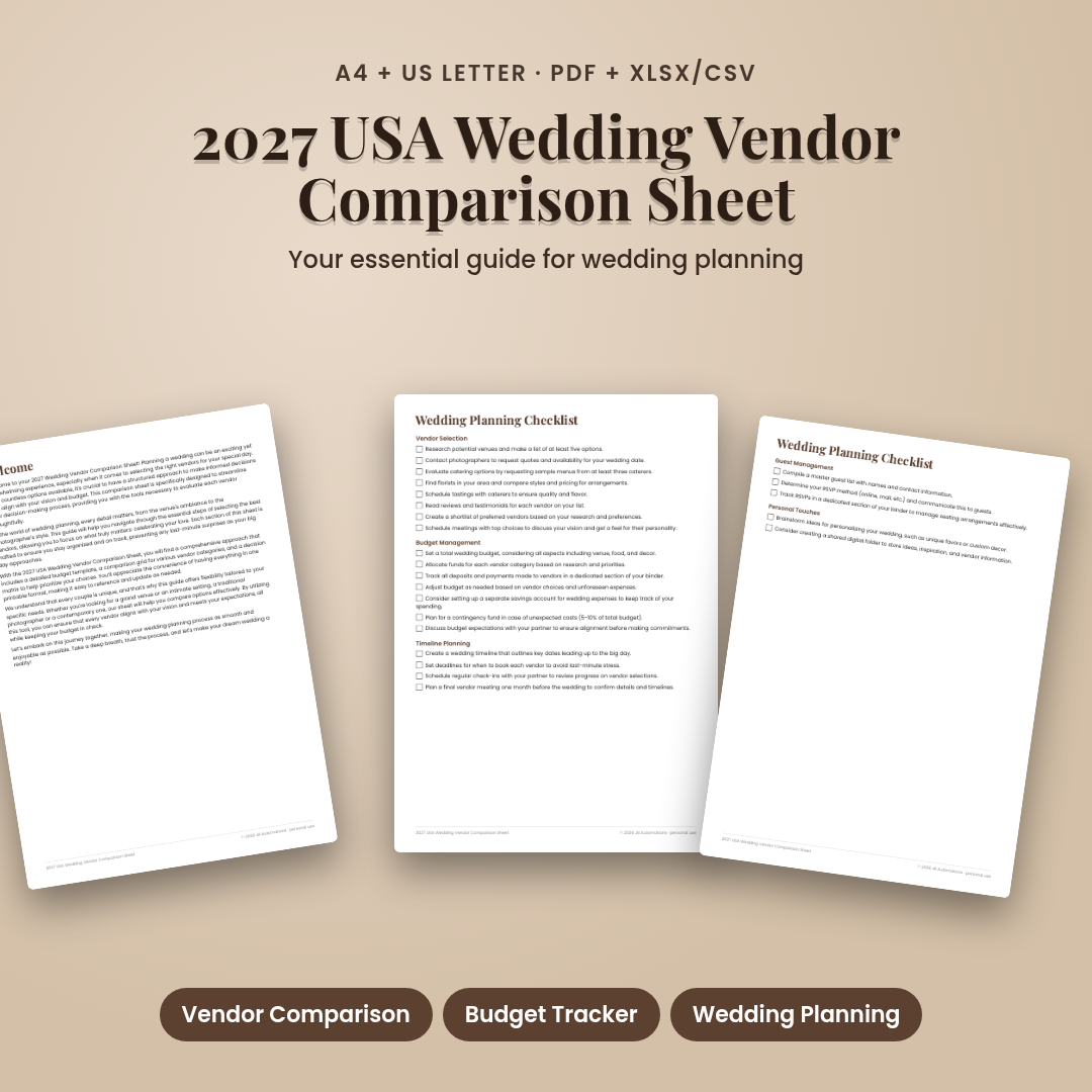 2027 USA Wedding Vendor Comparison Sheet