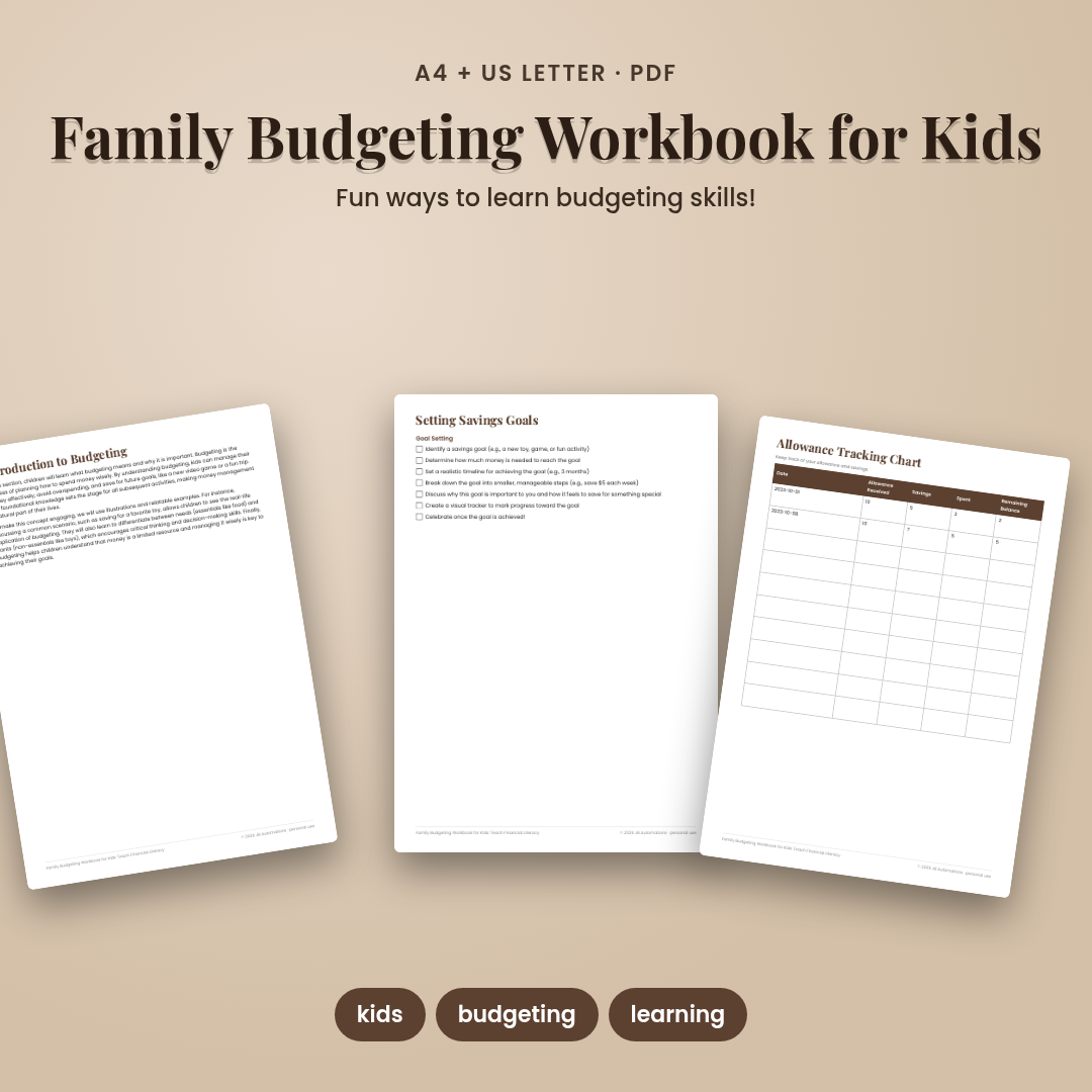 Family Budgeting Workbook for Kids: Teach Financial Literacy