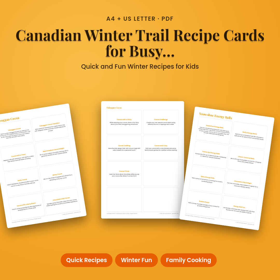 Canadian Winter Trail Recipe Cards for Busy Single Parents
