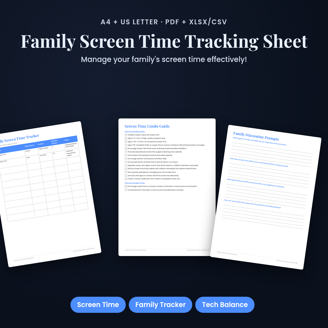 Family Screen Time Tracking Sheet