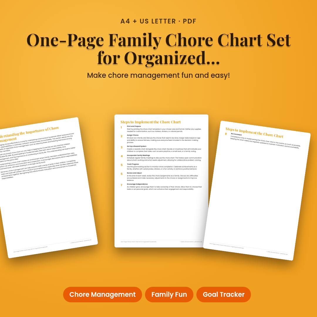 One-Page Family Chore Chart Set for Organized Households