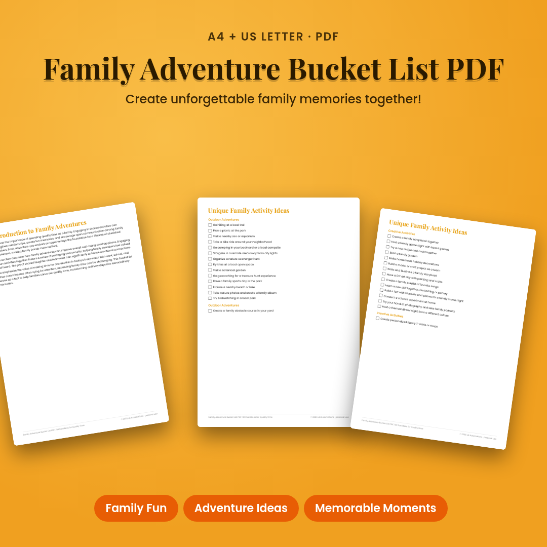 Family Adventure Bucket List PDF: 100 Fun Ideas for Quality Time