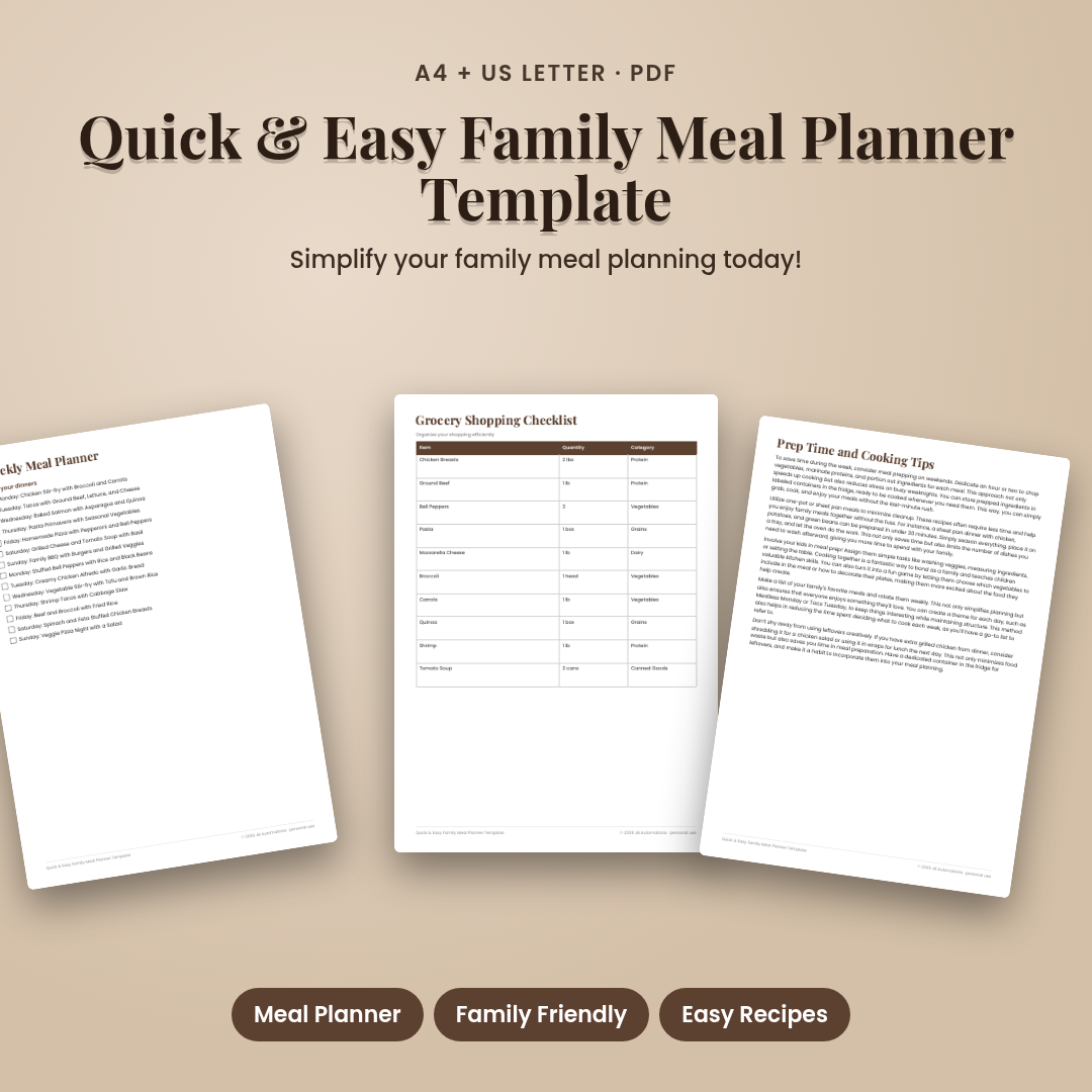 Quick & Easy Family Meal Planner Template