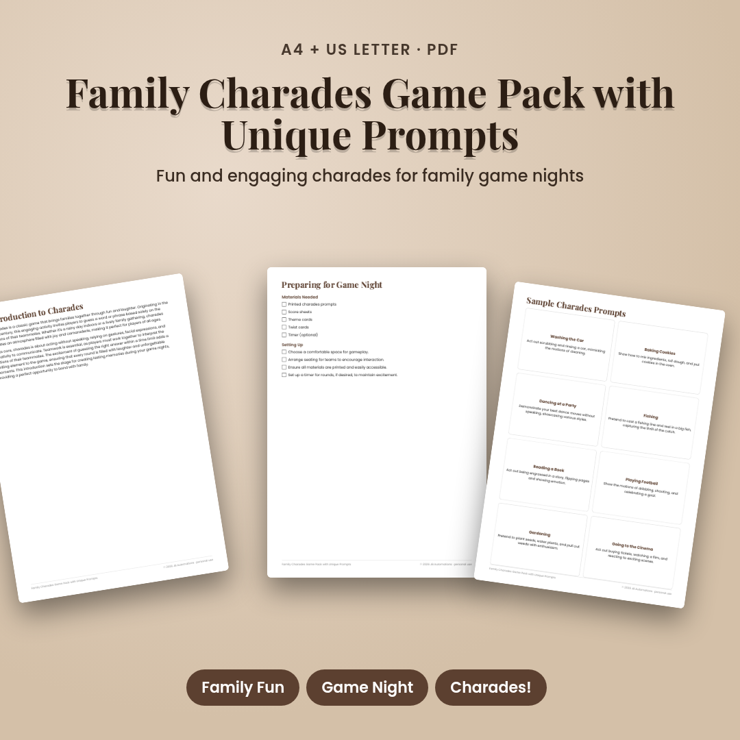 Family Charades Game Pack with Unique Prompts