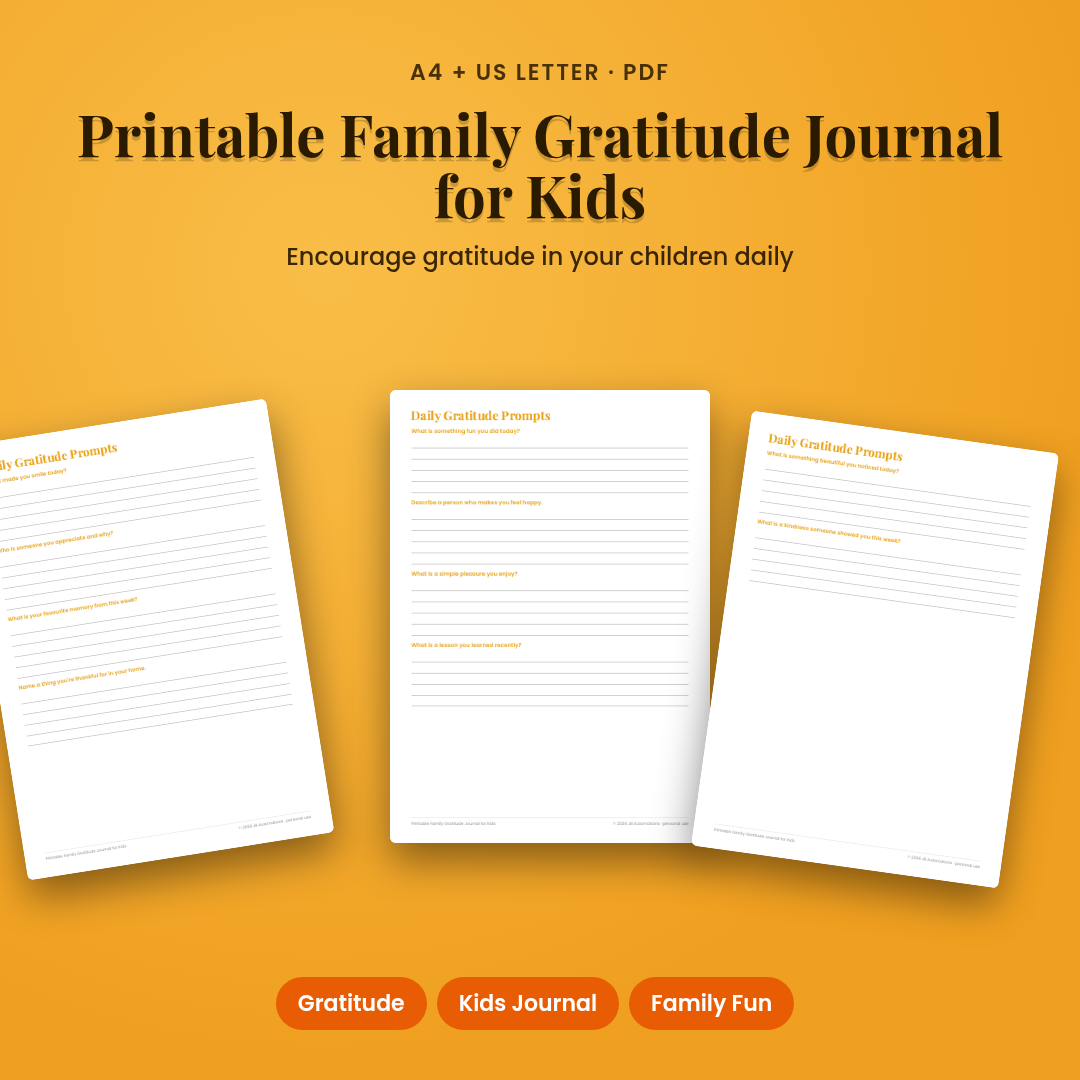 Printable Family Gratitude Journal for Kids