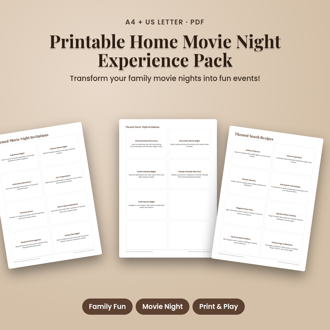 Printable Home Movie Night Experience Pack