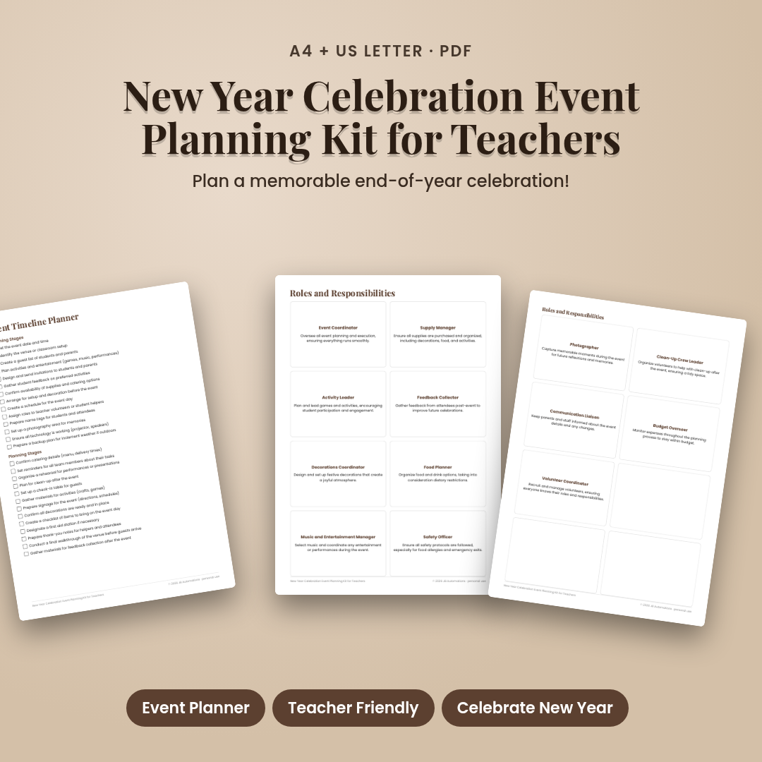 New Year Celebration Event Planning Kit for Teachers