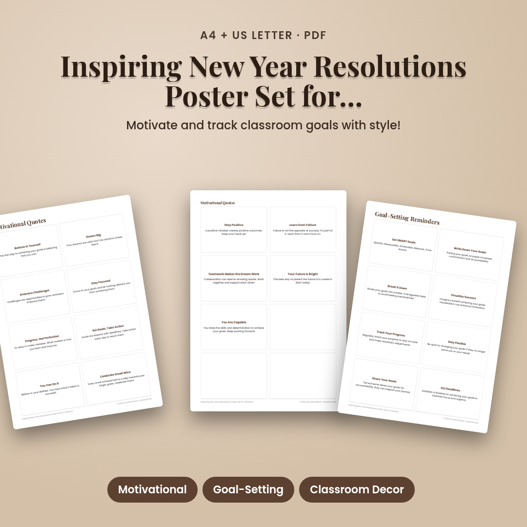 Inspiring New Year Resolutions Poster Set for Teachers