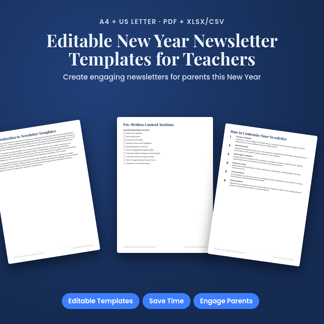 Editable New Year Newsletter Templates for Teachers