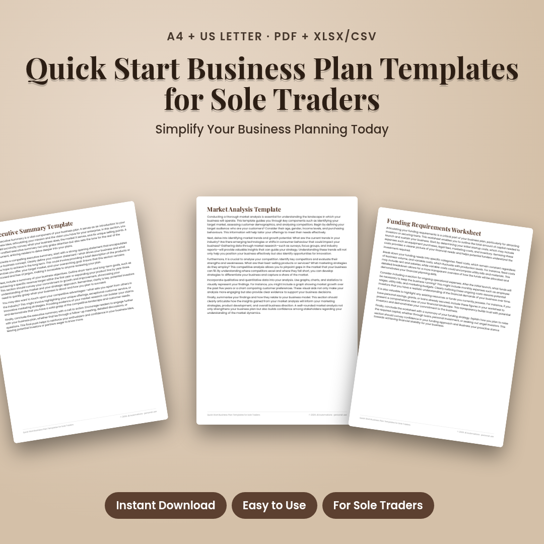 Quick Start Business Plan Templates for Sole Traders