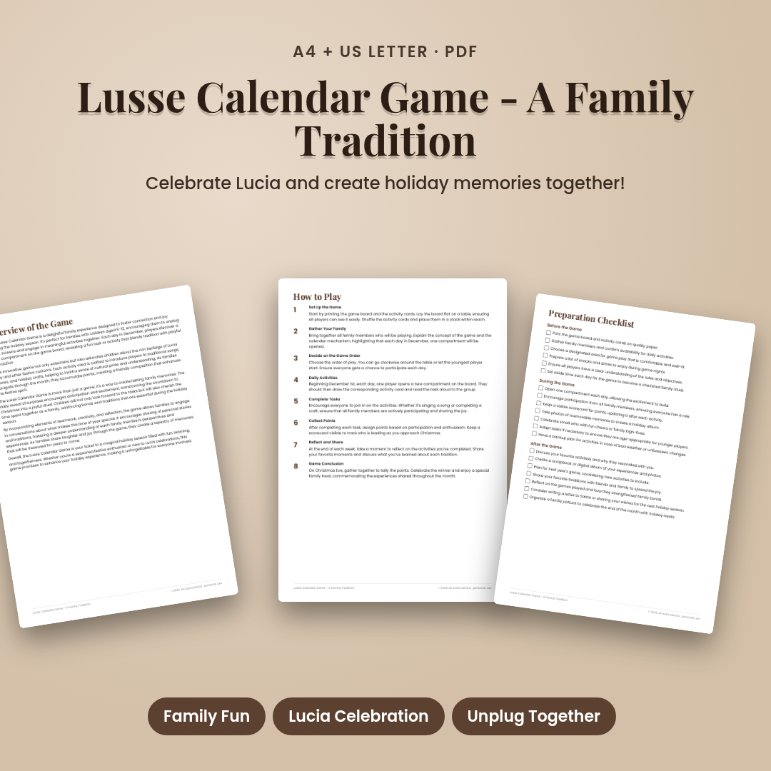 Lusse Calendar Game - A Family Tradition