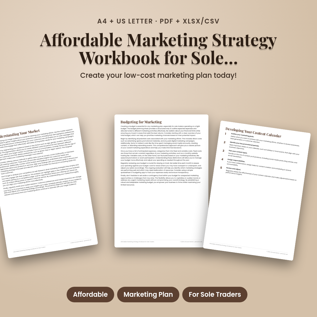 Affordable Marketing Strategy Workbook for Sole Traders