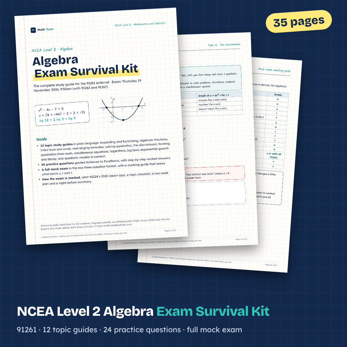 NCEA Level 2 Algebra Exam Survival Kit (91261) - Payhip