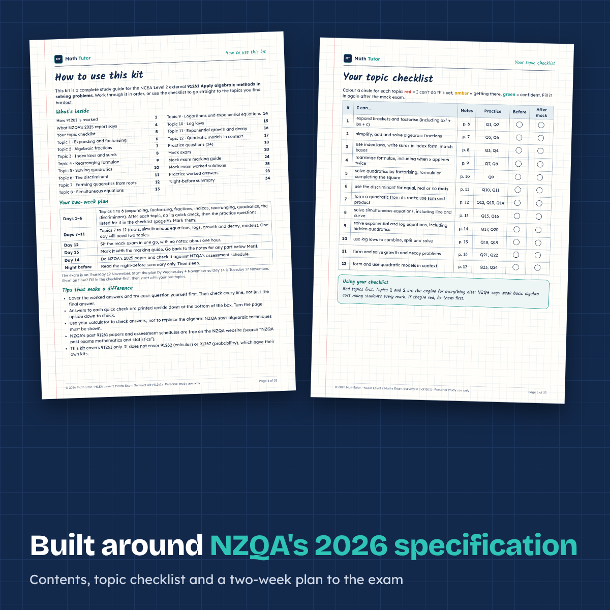 NCEA Level 2 Algebra Exam Survival Kit (91261) - Payhip