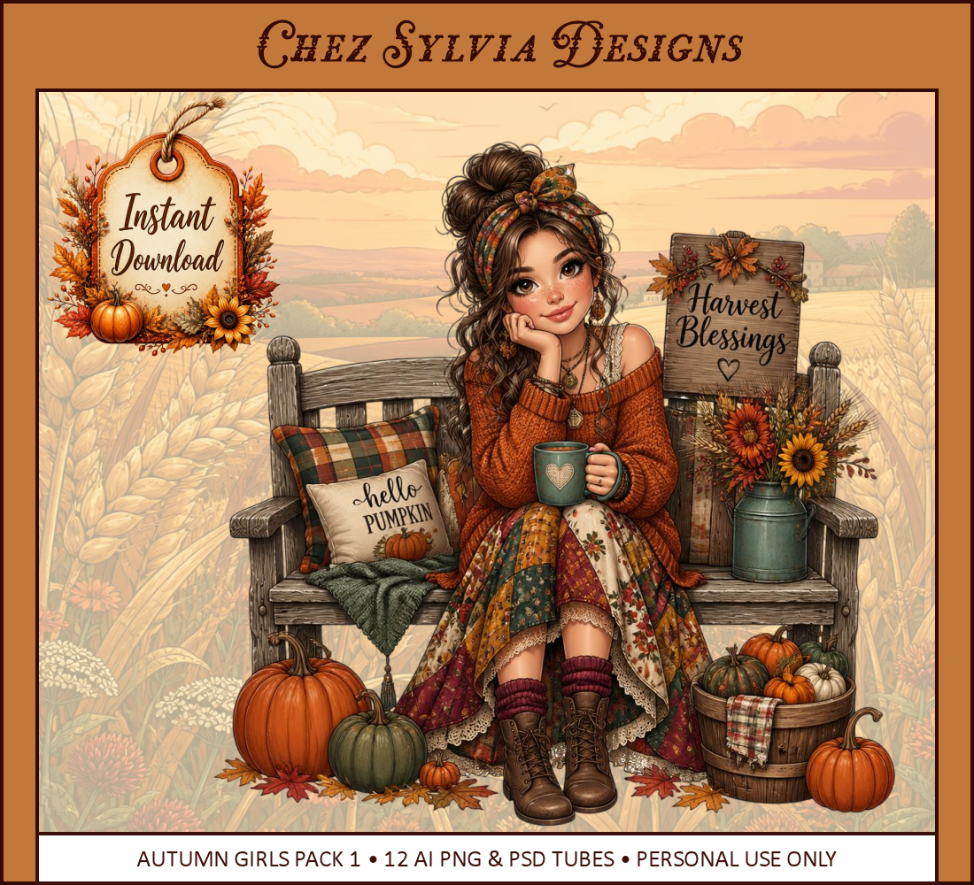 Autumn Girls PNG Bundle • 12 AI PNG & PSD Tagger Tubes • Pack1 - Payhip