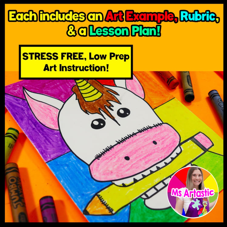 Unicorn Color Wheel Art Lesson Directed Drawing Crayon Color Theory ...