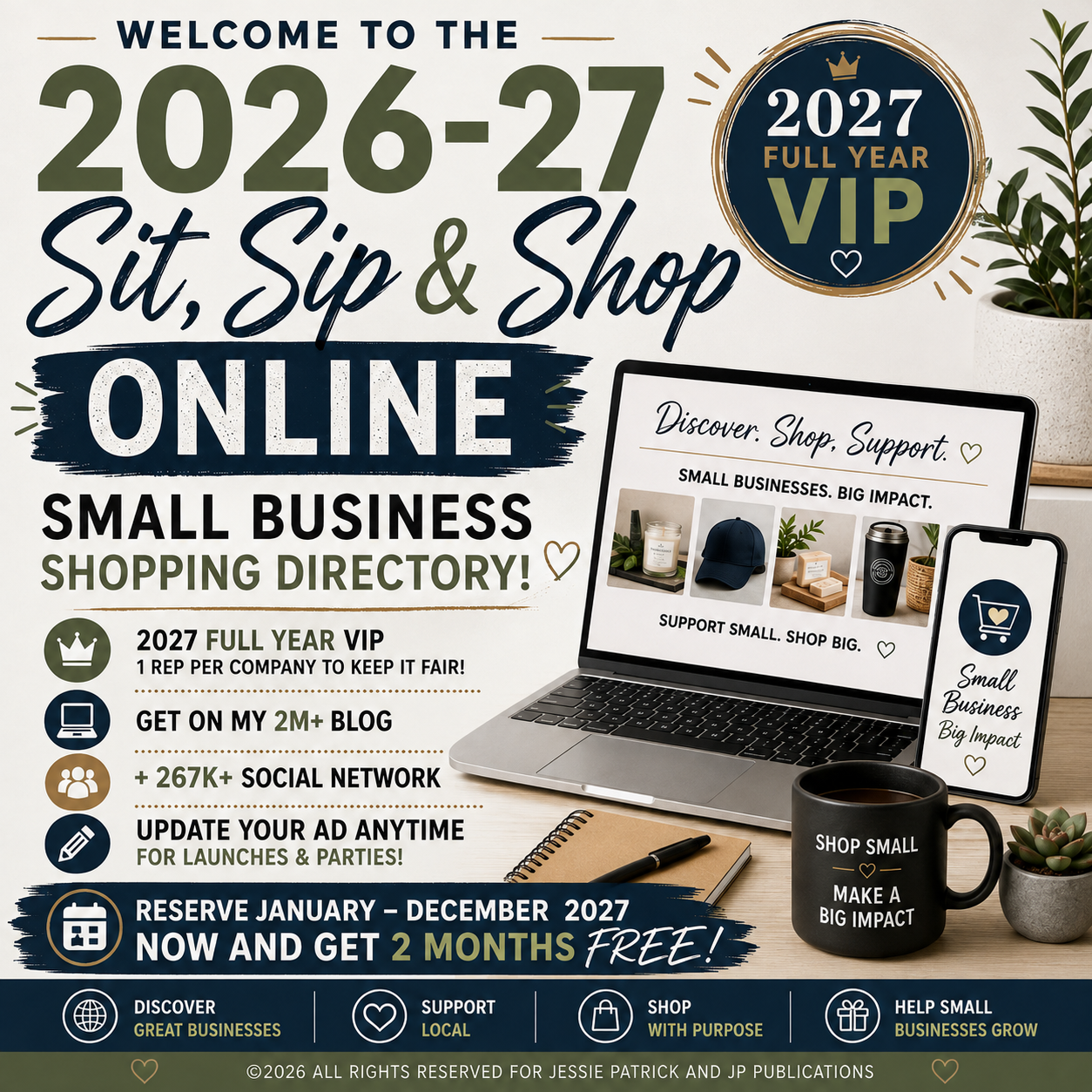 Sit, Sip & Shop  12-Month Featured Business Listing  A Full Year of Online Directory Visibility  $192  Regular Price $240  Save $48 · 20% Off  Additional Online Exposure Opportunities May Be Available  Where businesses get discovered and shoppers find som