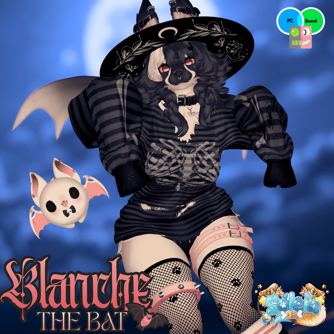 Blanche the Bat - Furry Girl - PC // Facetracking // Limb Scaling // Quest Coming Soon - Halloween/Spooky Baby!~