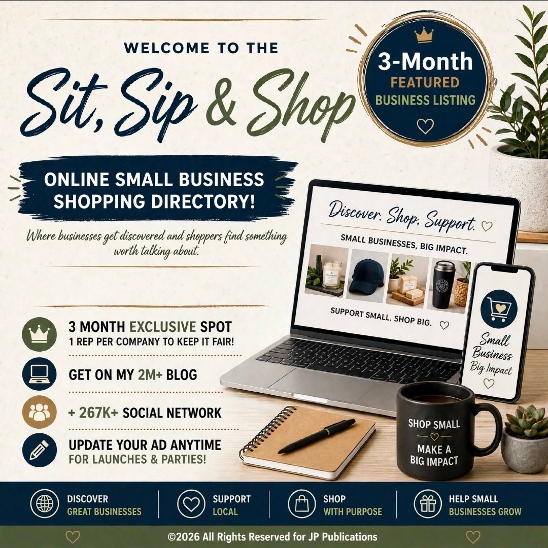 Sit, Sip & Shop three-month featured small business listing for $54 with a 10% discount, offering extended directory visibility and potential additional online exposure opportunities.