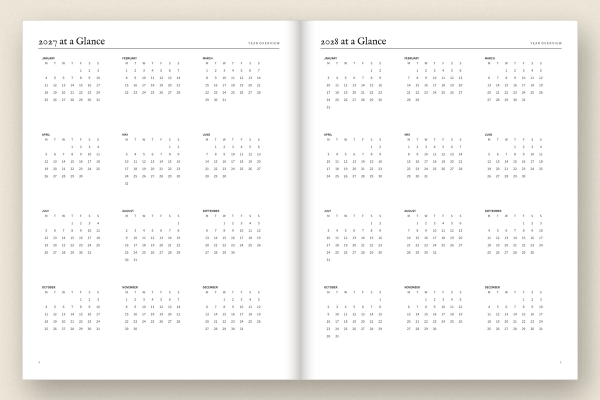 2027 year at a glance planner page