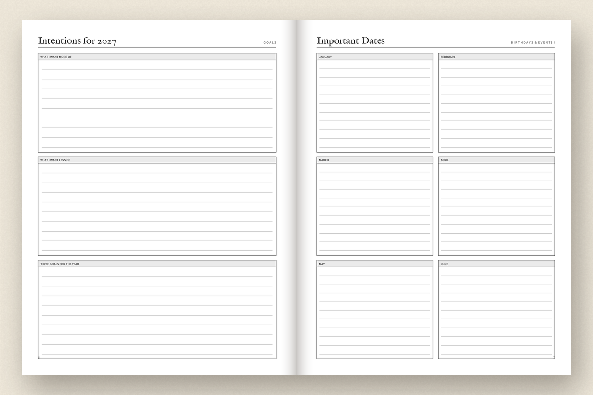 Intentions page of the 2027 planner