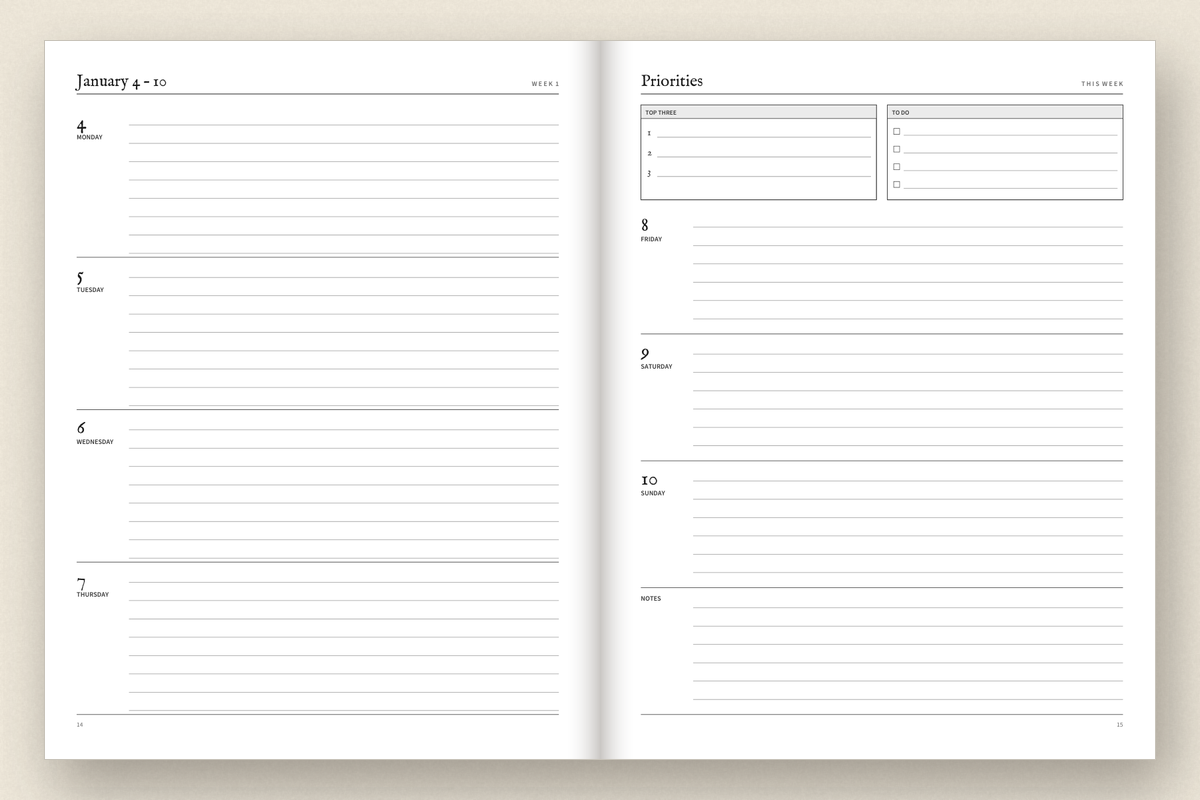 Weekly spread of the 2027 planner