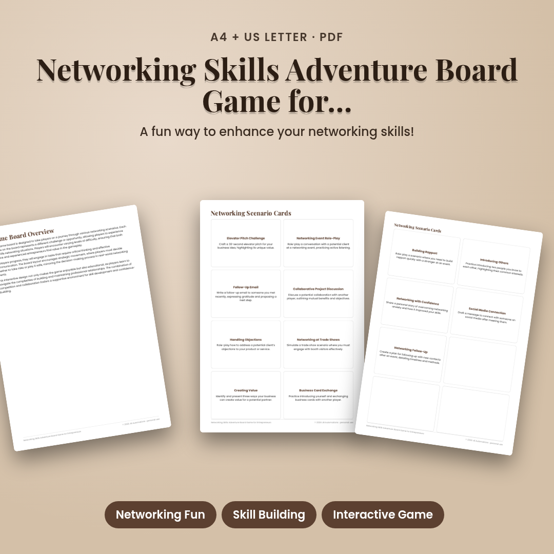 Networking Skills Adventure Board Game for Entrepreneurs