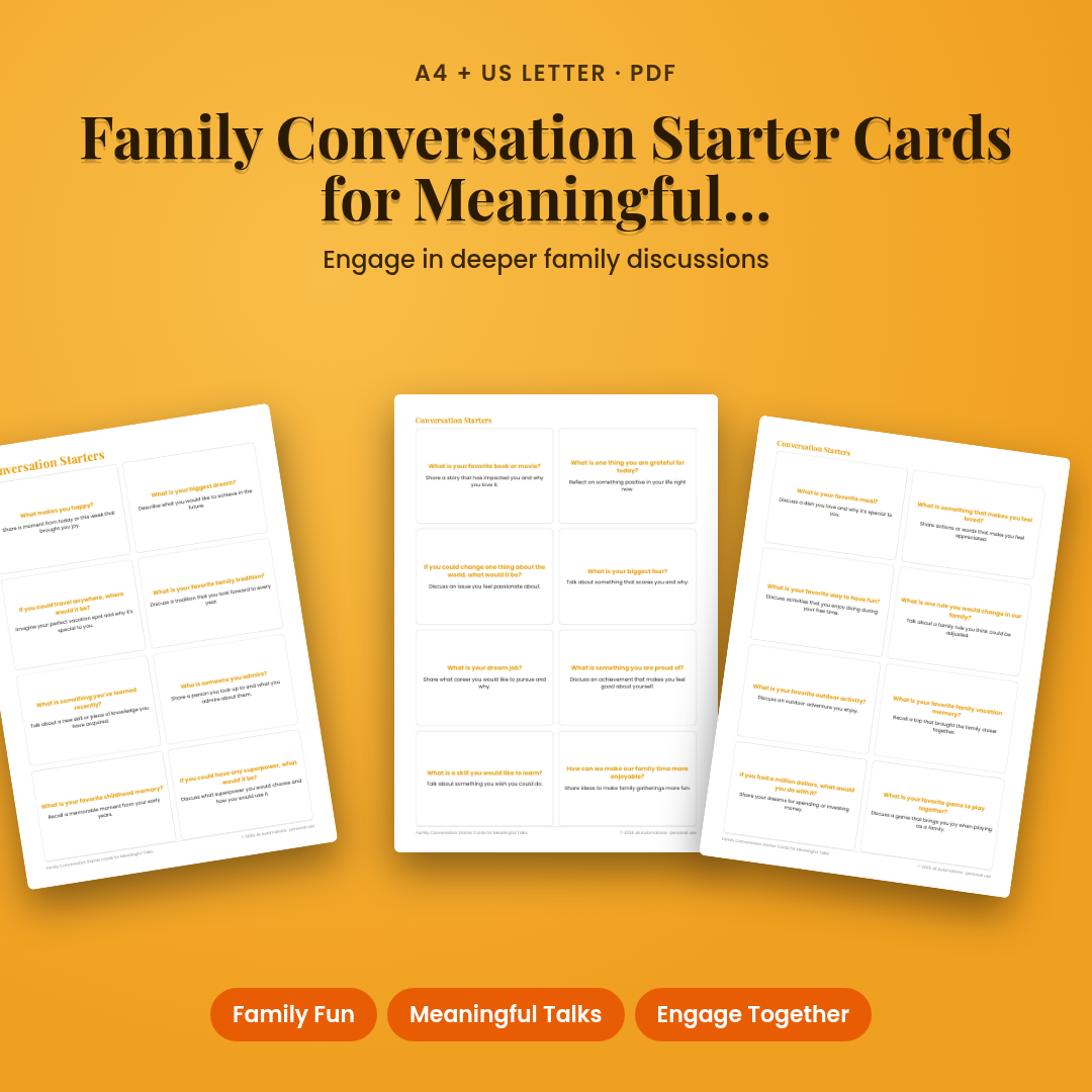 Family Conversation Starter Cards for Meaningful Talks