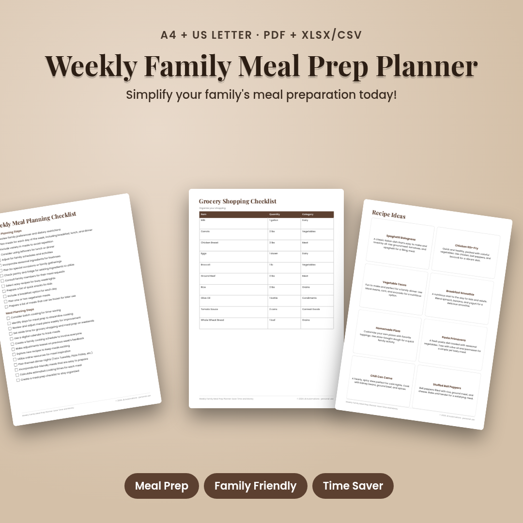 Weekly Family Meal Prep Planner: Save Time and Money