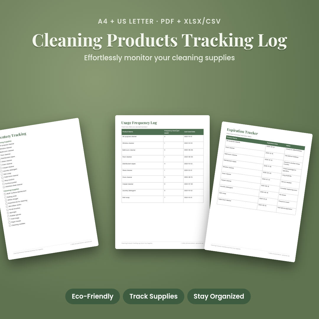 Cleaning Products Tracking Log: Know Your Supplies