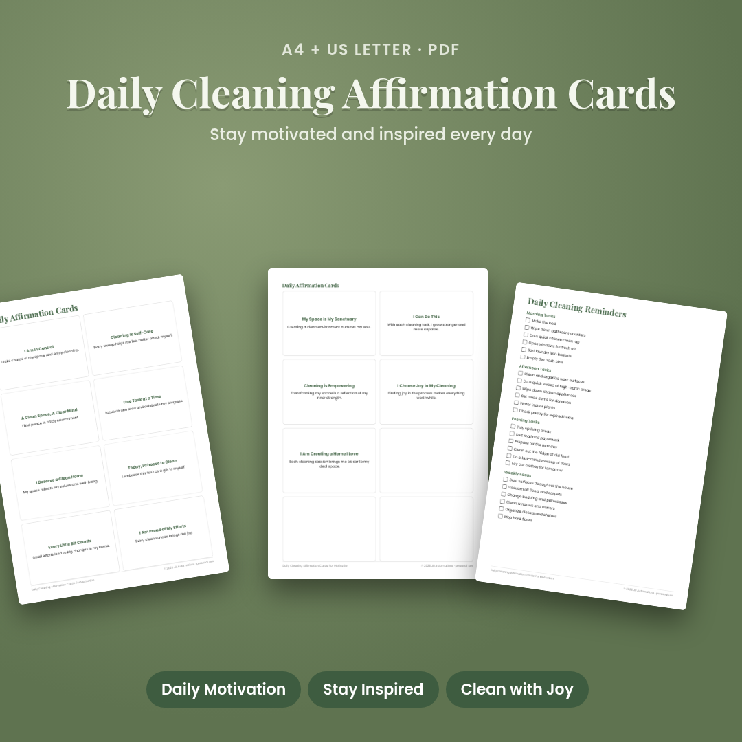 Daily Cleaning Affirmation Cards: For Motivation