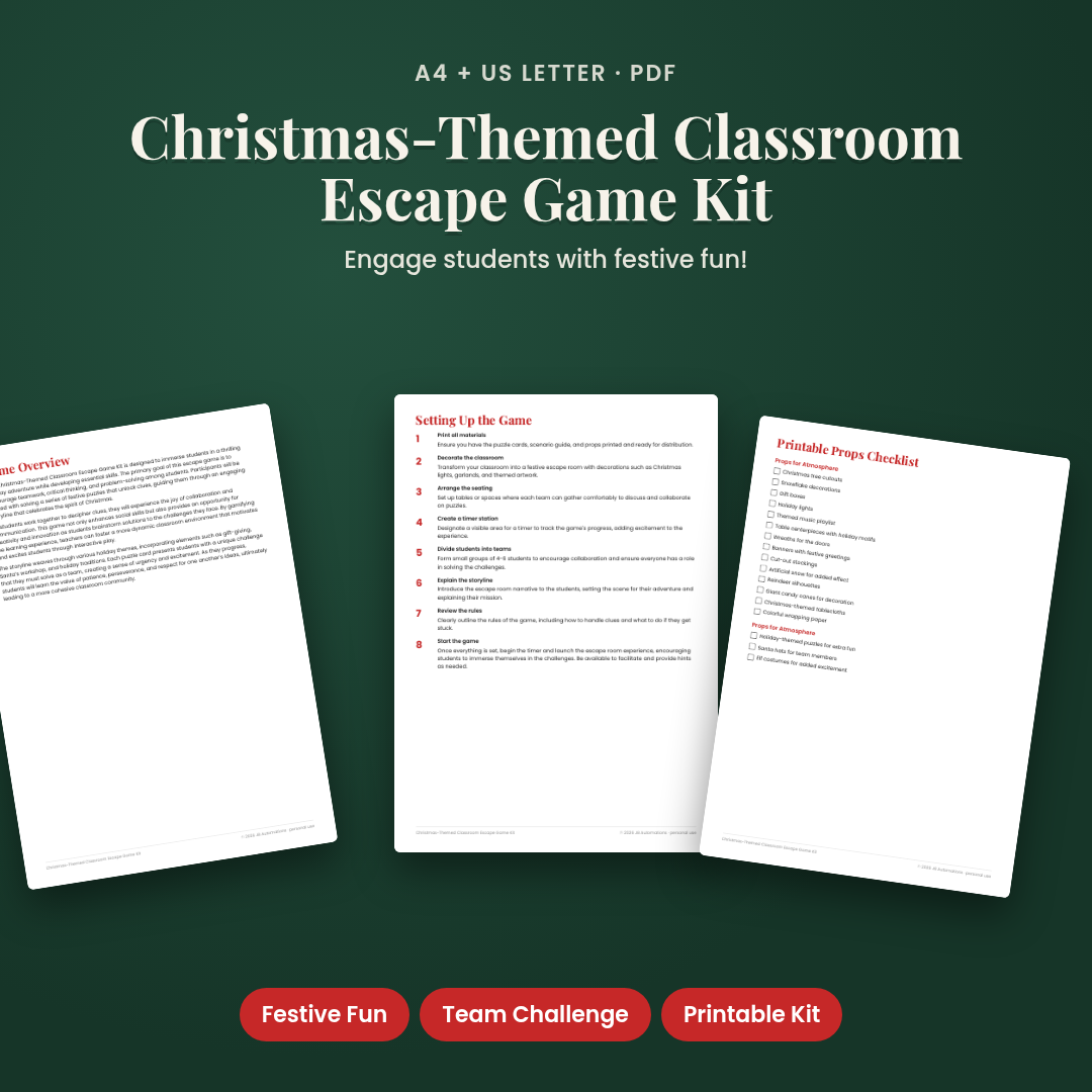 Christmas-Themed Classroom Escape Game Kit