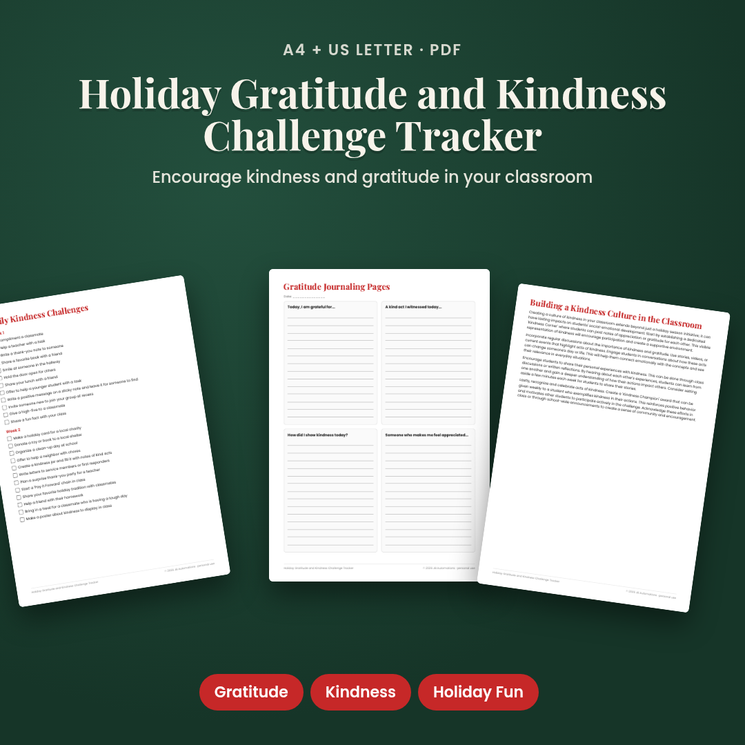 Holiday Gratitude and Kindness Challenge Tracker