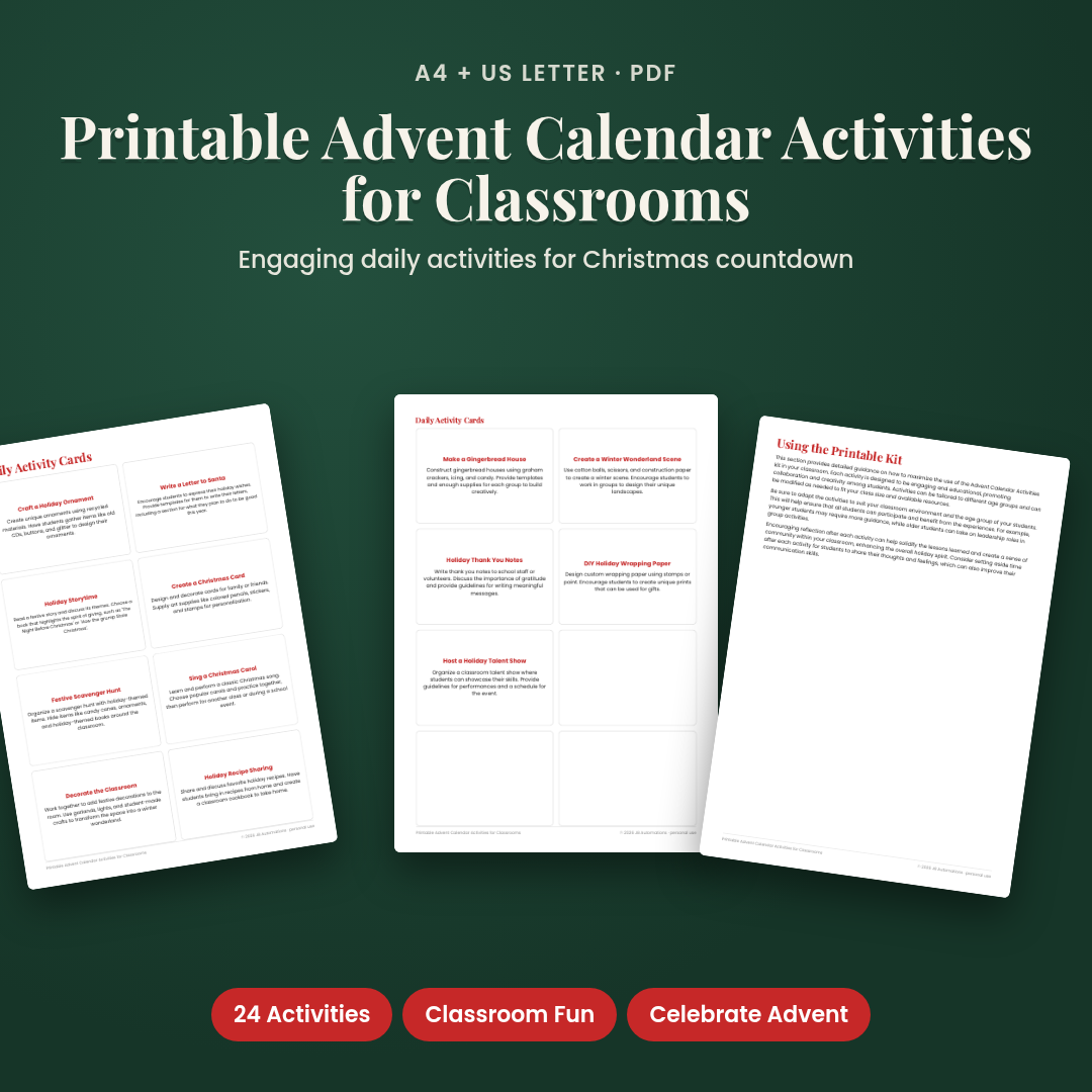 Printable Advent Calendar Activities for Classrooms