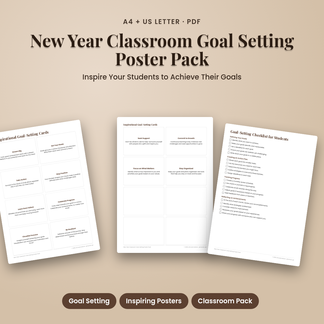 New Year Classroom Goal Setting Poster Pack
