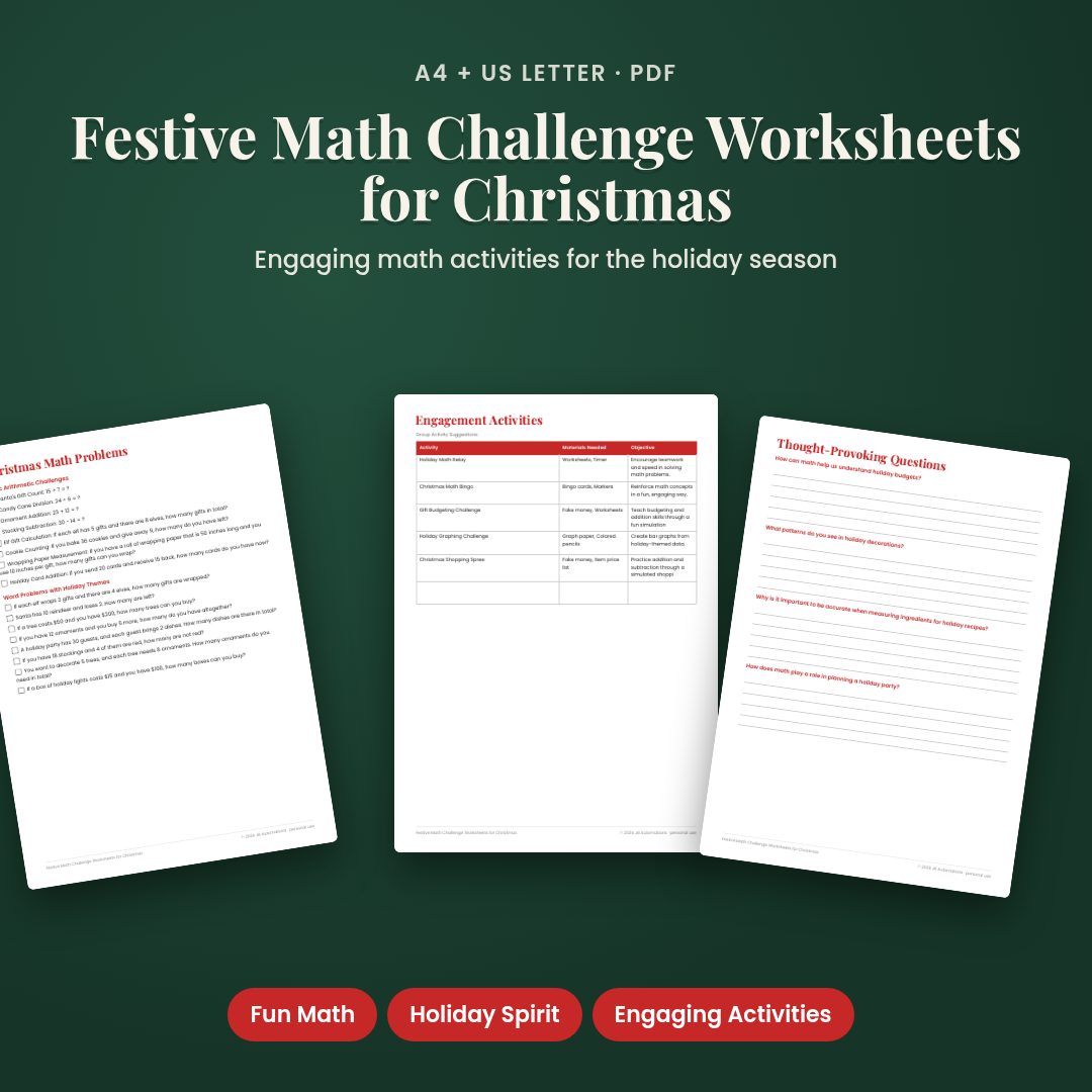 Festive Math Challenge Worksheets for Christmas