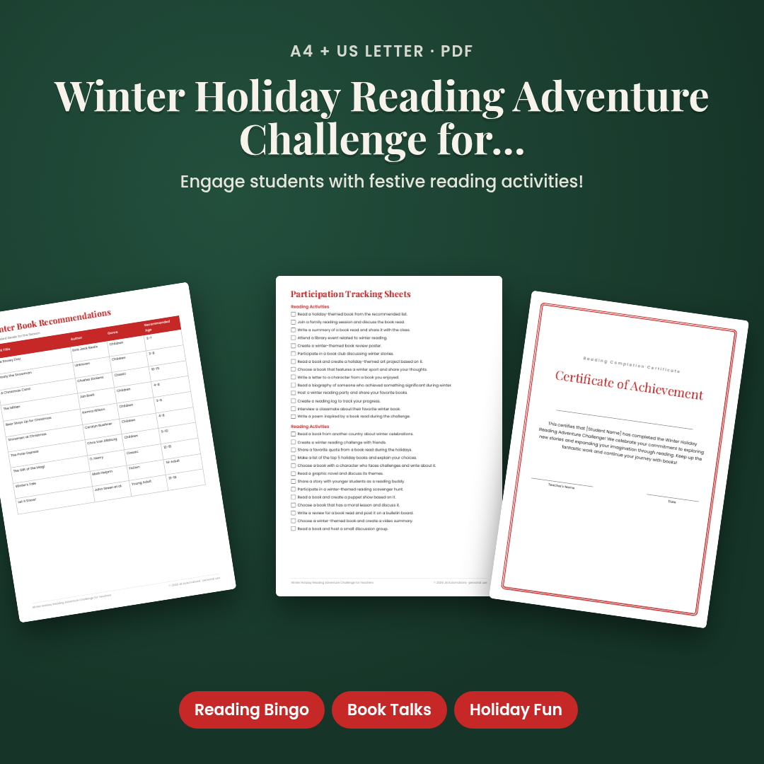 Winter Holiday Reading Adventure Challenge for Teachers
