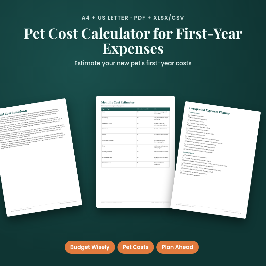 Pet Cost Calculator for First-Year Expenses