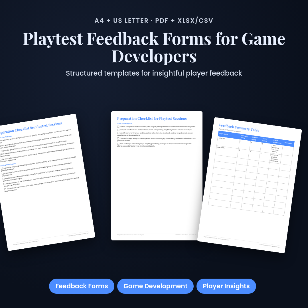 Playtest Feedback Forms for Game Developers