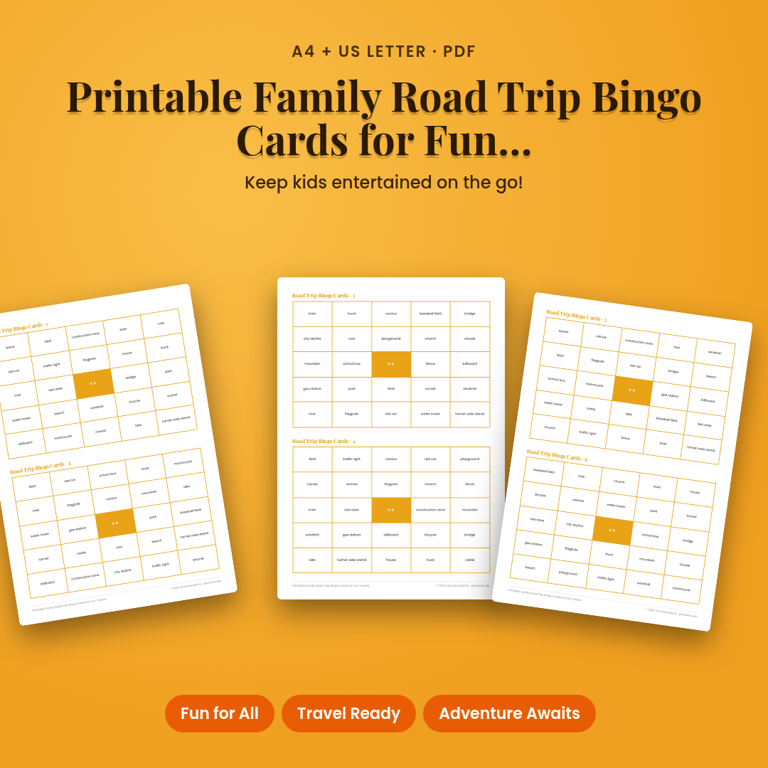 Printable Family Road Trip Bingo Cards for Fun Travels