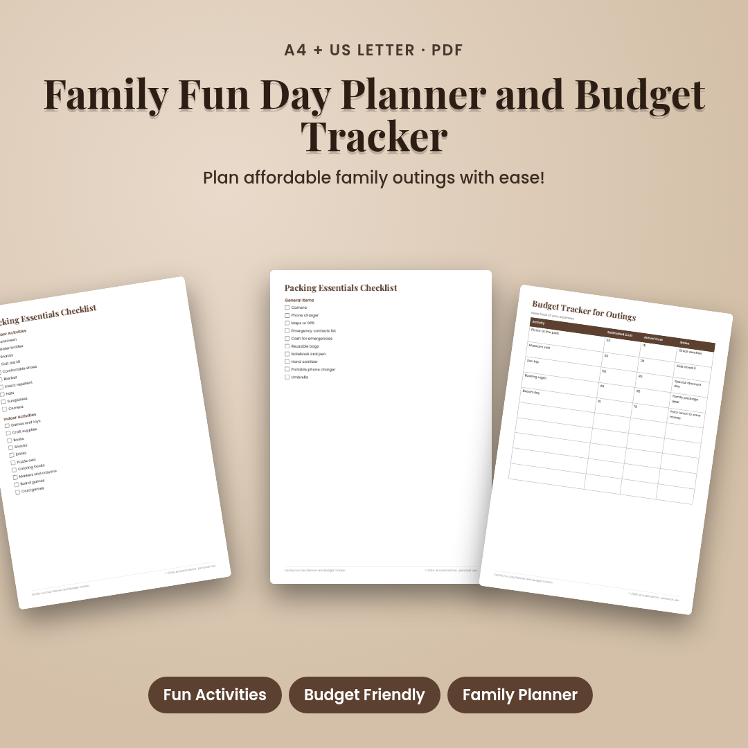 Family Fun Day Planner and Budget Tracker